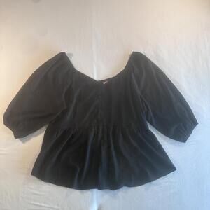 Andree By Unit Women's Black Peplum Style Puff Sleeve Blouse Shirt Size 1X NWOT